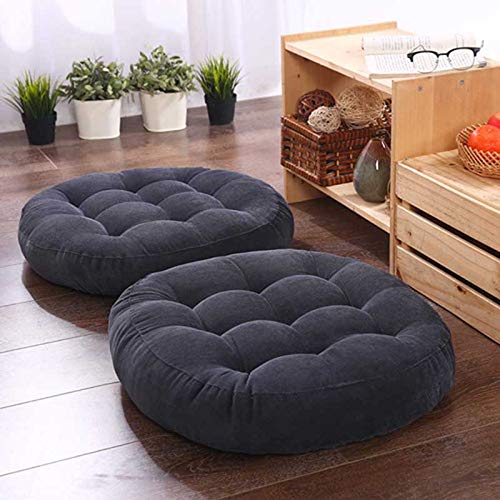 Julycoolmall Coussin de siège japonais en coton épais Tatami, tapis de sol rond épais en pouf Futon, coussin tufté de méditation pour yoga et balcon (gris...