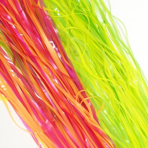 Image of Glow in The Dark Tinsel Curtains 4 Pack - Neon Party Decorations 3.3x6.6ft UV Reactive Fluorescent Macaron Backdrop for Neon, Pride, Birthday Decor, Double Colors & Quantity, Pre-Taped, Waterproof