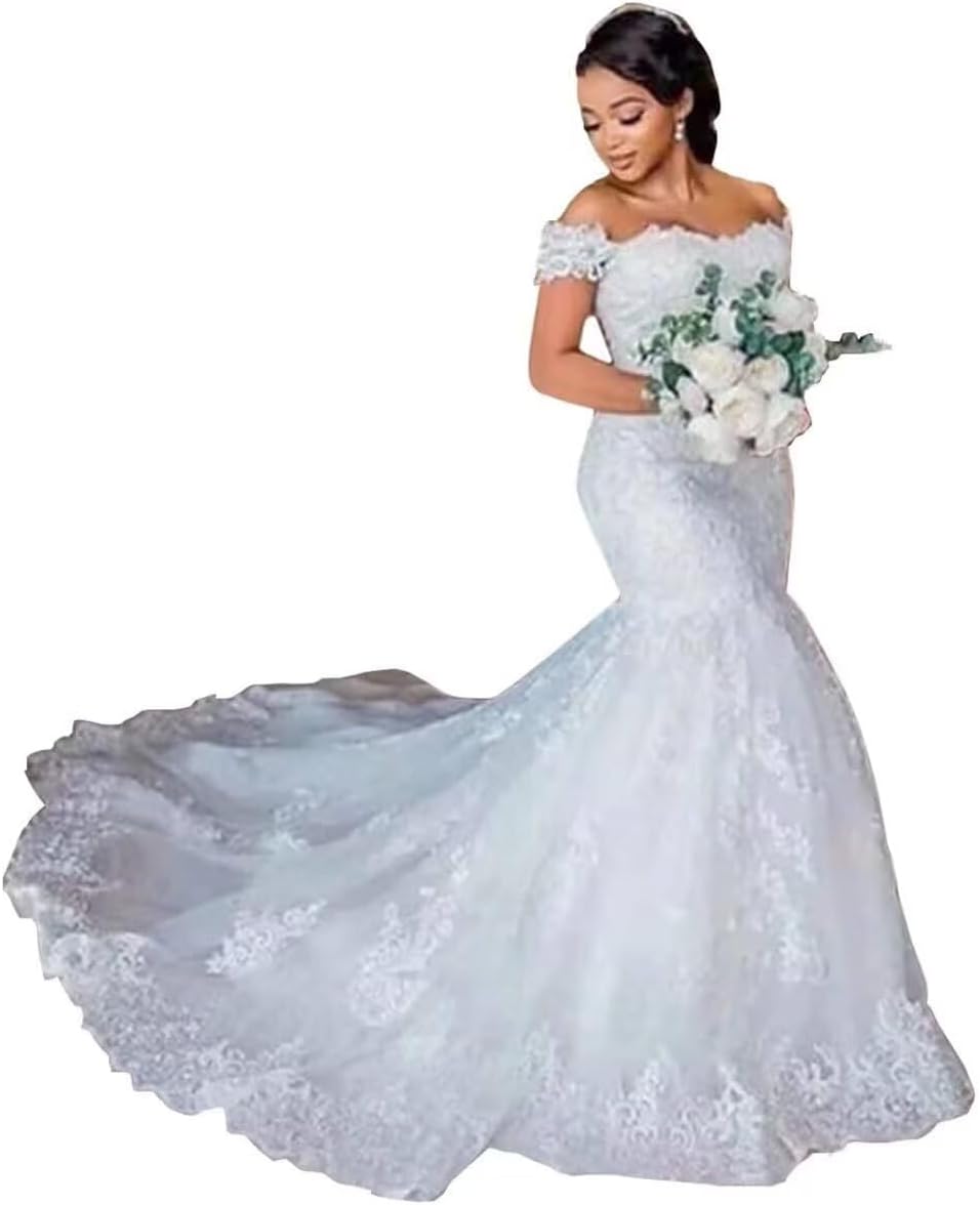 Boho Lace Wedding Dresses for Bride Long Sleeves Beach Tulle Bridal Dress with Train