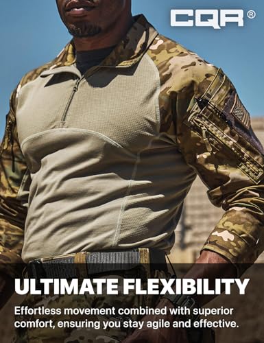 Image of CQR Men's Tactical Combat Shirt, 1 /4 Zip Long Sleeve Breathable Military BDU Training Top for Shooting, Hunting, Range Use
