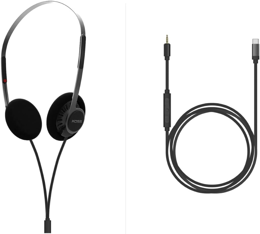Koss KPH40 Utility On-Ear Headphones Plus Utility Cord USB- Cable Bundle