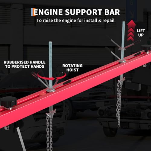 GarveeTech 1100 LB Engine Support Bar, Adjustable Height Motor Lift Hoist with Dual Hooks, for Auto Repair & Garage, Red by GarveeTech - Image 4