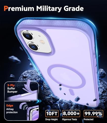 Image of FNTCASE for iPhone 13 Mini Case: iPhone 12 Mini Case Matte Magnetic Phone Cases Compatible with Magsafe Slim Anti Yellowing Military Grade Drop Rugged Protective Translucent Cell Cover (C-Purple)