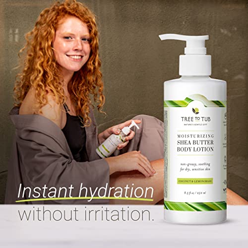 Tree To Tub Cocoa Butter Lotion For Sensitive Skin - Moisturizing Shea Butter Lotion For Extremely Dry Skin For Women & Men - Lemongrass & Coconut Body Cream W/Organic Aloe Vera, Colloidal Oatmeal #TOP1