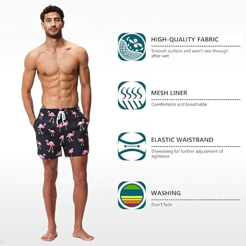 Maxmana Secret Men's Swim Trunks Quick Dry Bathing Suit Board Swimming Shorts with Pockets Beach Trunks Swimwear (UAE/KSA, Alpha, XL, Regular, Regular, Pink Flamingo)