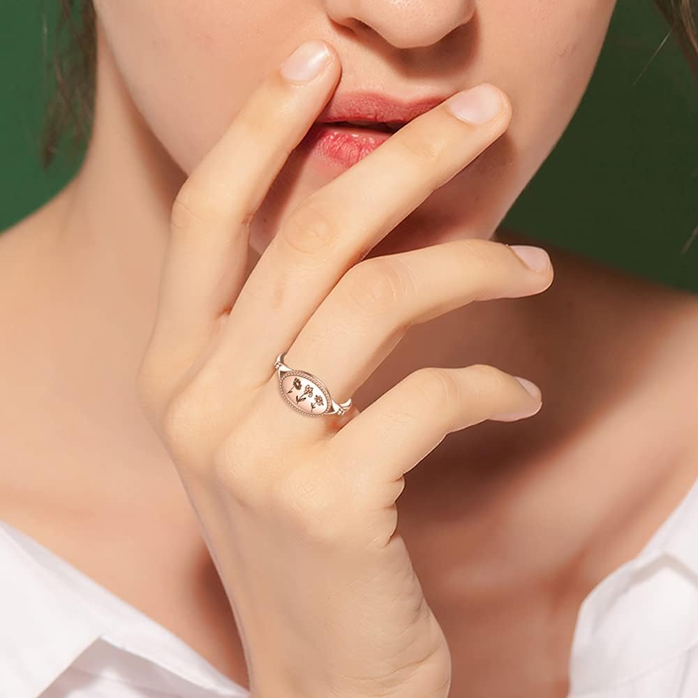 SIMONLY Birth Month Flower Ring for Her 925 Sterling Silver Personalized Birth Flower Ring Birthday Gifts