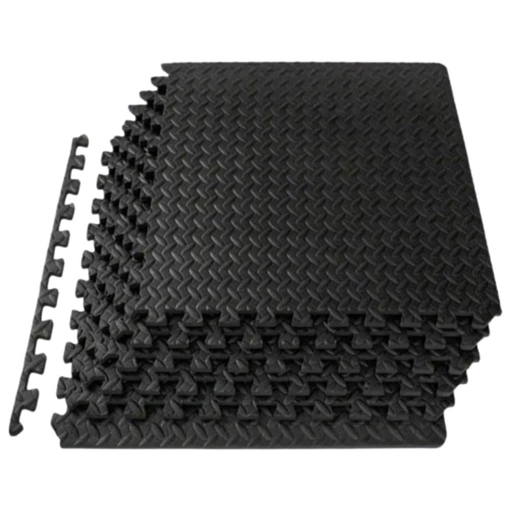 Boolavard Puzzle Exercise Mat ½ in, EVA Interlocking Foam Floor Tiles for Home Gym, Mat for Home Workout Equipment, Floor Padding for Kids (Black - 1/2 Inch - 12 Sq Ft - 12 Tiles)