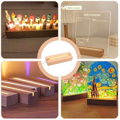4 Stück Led Sockel Holz, LED Holzsockel, Led Lichtsockel, Warme Farben Holzaufsteller, USB Holzlicht Basis, Rechteckiger Beleuchteter Holzsockel für Glasblock Kristalle Glas Harz Kunst Ornament