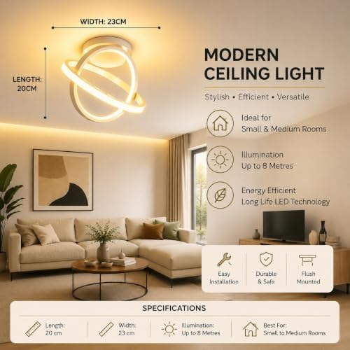 Image of Chandelier Light for Ceiling 50W | 23 cm Circular Ring Ceiling Light, Flush Mounted LED Lamp for Living Room, Hall & Bedroom | 3-in-1 Color Changing, Flicker-Free Soft Ambient Light