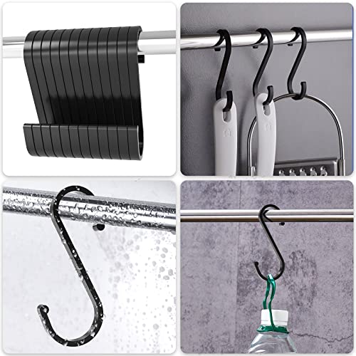 LISOPO S Haken, 12 Stück S Haken Schwarz S-hook für hängende Töpfe und Pfannen S-Haken Aluminium ideal Küche, Schrank, Garage und Garten