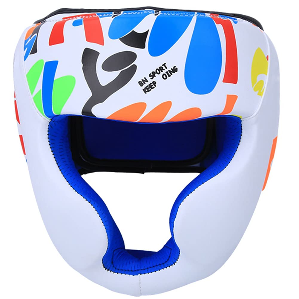 HERCHR Copricapo per Bambini Graffiti per Boxe, Protezioni per Teste di Kickboxing, Equipaggiamento Protettivo per Sparring, Muay Thai E Taekwondo(Bianco)