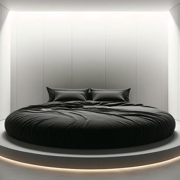 SOFT & SOFT AP Rotondo Completo Lenzuola Letto Rotondo 230 con 4 FEDERE-Nero
