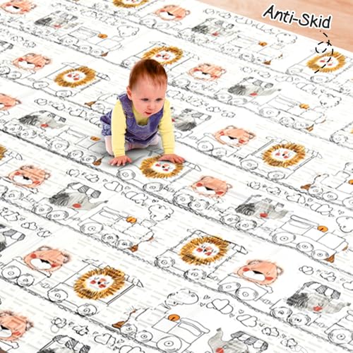 Image of FIRSTCRY INTELLISKILLS Premium Extra Large Reversible Play Mat for Babies, Learning & Crawling Foldable Baby Mat for Floor, 6.5x4.5 ft, 0.6cm Thick, (Animal Joyride), Multicolor, 1 Count