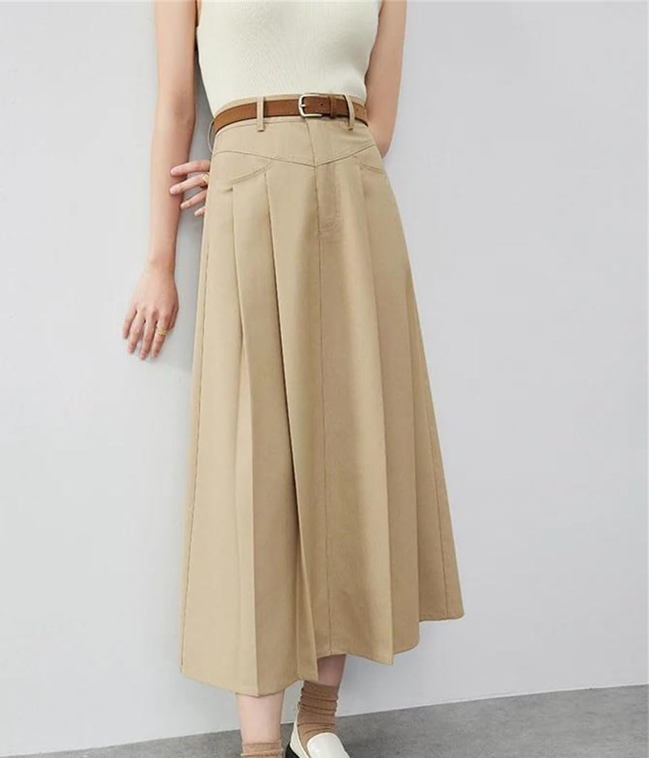 Women's Versatile A Line Pleated Skirt Solid Color Casual Long Dress Skirt All Season Everyday Basic Outfit
