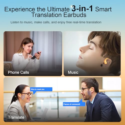 Image of AI Translation Earbuds Real Time, 164 Language Translator Earbud 3-in-1 Bluetooth 5.4 Translator Earbuds with 6 Translation Modes, 75H Translators Headphones with APP for Travel Business, Yellow