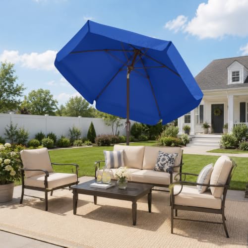 Image of ABCCANOPY 7.5ft Scalloped Patio Umbrella, Outdoor Table Umbrella with Tilt and Crank, Fiberglass Ribs Deck Umbrella for Patio, Pool, Garden, Picnic (Blue)