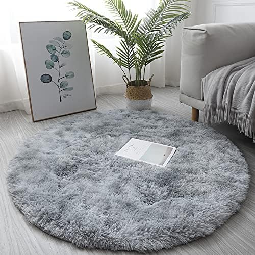 Miniatura 6 de SoCool Alfombra redonda azul cielo para dormitorio, alfombra de área de pelo liso, alfombra circular peluda esponjosa de 5.3 x 5.3 pies para