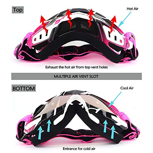 Motorcycle Motocross Goggles Atv Racing Goggles Dirt Bike Tactical Riding Motorbike Goggle Glasses, Bendable Windproof Dustproof Scratch Resistant Protective Safety Glasses (Pink) #TOP2