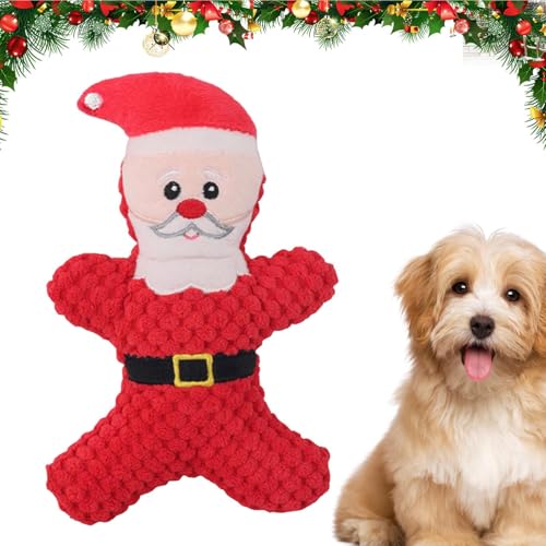 クリスマス犬用噛むおもちゃ | 柔らかいぬいぐるみの耐久性のあるペットのおもちゃ、スクイーカー付き - インタラクティブな噛みフェッチ脳刺激おもちゃ、かわいいきしむクリスマステーマの犬のおもちゃ、小型犬と中型犬へのプレゼント