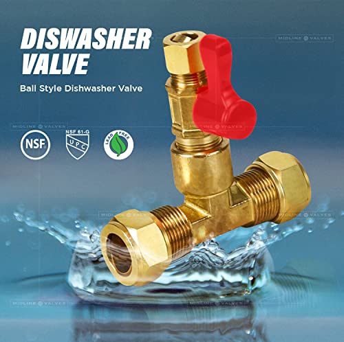 Image of Midline Valve EXW38-OM Dishwasher Shut Off Valve; 5 /8 in. Comp x 1 /2 in. SWT x 3 /8 in. Comp; Cast Brass