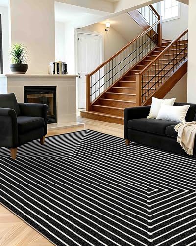 Latte&Fog 8x10 Area Rugs for Living Room, Large Modern Abstract Washable Rug, Boho Non Slip Low Pile Carpet for Indoor Bedroom Dining Room, Office, Dorm, Classroom, Farmhouse and Kids Room - Image 2