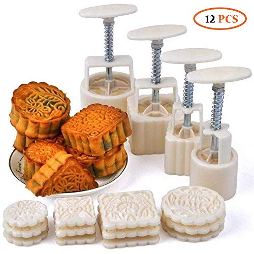 Molde de pastel de luna a presión para festival de mitad de otoño, 12 unidades, modo patrón para 4 juegos