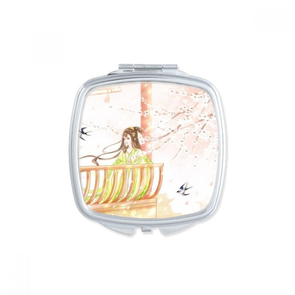 Miroir compact aquarelle de coeur avec message chinois pour sac à main