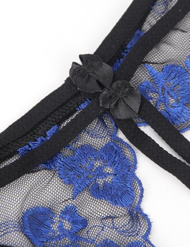 [qianqu] セクシーランジェリー オープンブラショーツ 青SEXY下着 シースルーショーツ パンティー 過激 エロ 可愛い lingerie - 画像6