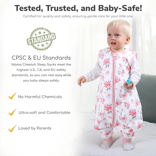 Image of Mama Cheetah Toddler Sleep Sack with Feet 3T-4T, 1.0 TOG Organic Cotton Baby Wearable Blankets with Legs, Baby Sleeping Bag for Walkers, Early Walker Large