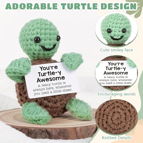 Image of Handmade Crochet Turtle Present | Emotional Positive Desk Decor with Message Card for Friend, Sister, Girls, Daughter, Coworker | Thoughtful Keepsake for Any Occasion
