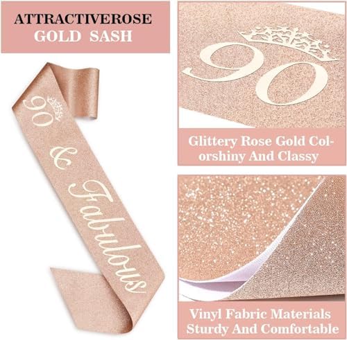 90th Birthday Decorations for Women, Including 90th Birthday Sash and Crown, Cake Topper and Candles, Number Balloons Rose Gold, 90 Year Old Gifts for Women - 3