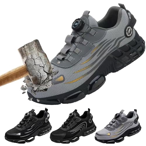 Prestivos Shoes, Steel Toe Safety Work for Men, Anti-Slip Lightweight Puncture Proof Steel Toe Sneakes, Smash Stab Resistant Air Cushion Shoes (Black S,12.5)