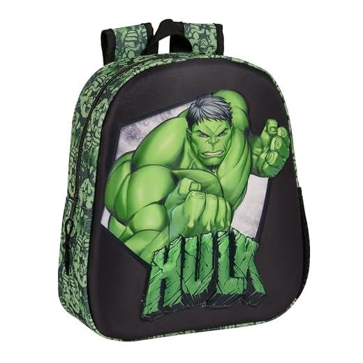 Safta HULK - Mochila Escolar, con Diseño 3D, Adaptable a Carro, Ideal para Niños de Diferentes Edades, Cómoda y Versátil, Calidad y Resistencia, 27x10x33 cm, Color Negro/Verde