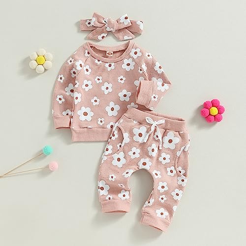 Newborn Infant Baby Girl Clothes Set Sweatshirts Tops Pants Toddler Girl Outfits Gifts 3 6 9 12 18 24 Months (Pink-Knitted, 6-12 Months)