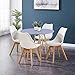 GOLDFAN Drewniany nowoczesny stół do jadalni i krzesła zestaw okrągły szary stół kuchenny i 4 białe krzesła ze skóry PU