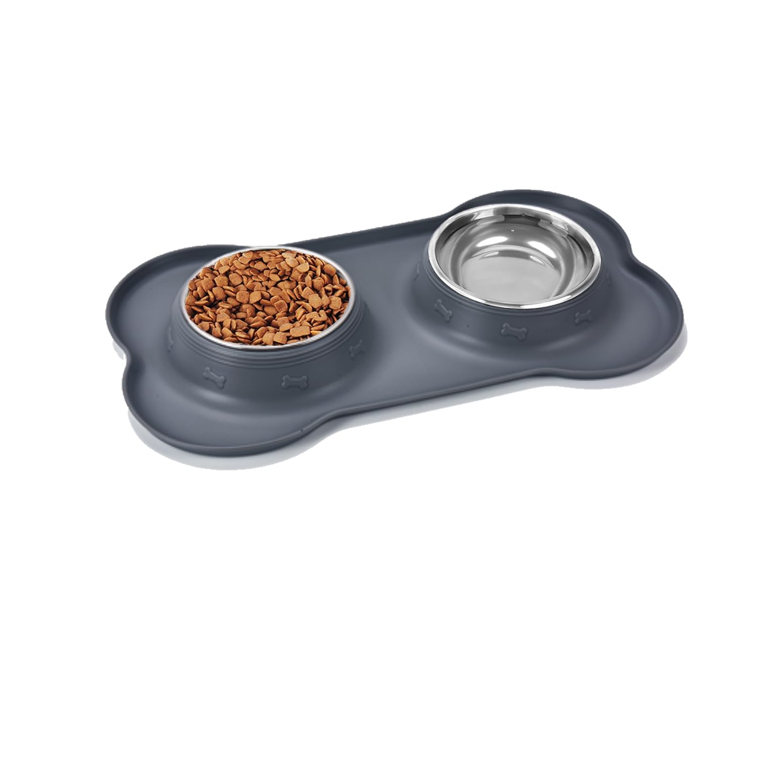 Dog Bowl, Small Dog Bowls, Puppy Bowl Stainless Steel Double Cat Bowls with Non-Spill & Non-Slip Silicone Mats Tray for Dogs Puppies Cats Food Water Feeding (M,2 x 14oz)
