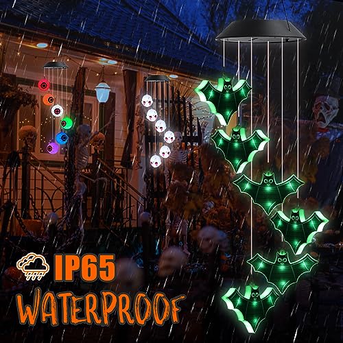 Image of Toodour Halloween Decorations Lights, Hanging Bat Lights for Outdoor Halloween Decor, Halloween Wind Chimes, Waterproof Solar Halloween Lights for Garden, Patio, Window, Yard, Party, Bat Decoration