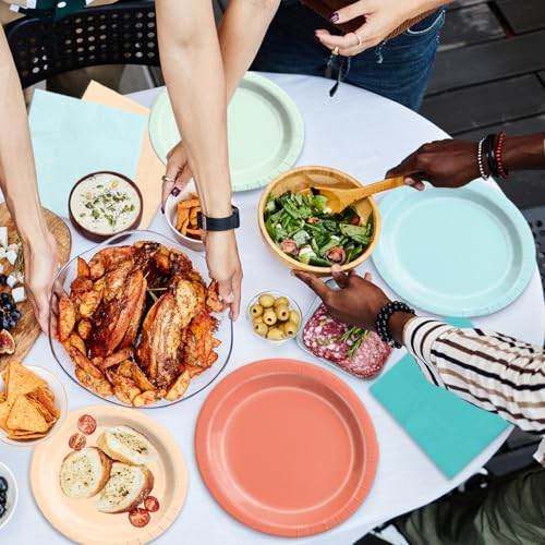 Image of CMUSKO Beach Theme Party Decorations - 150pcs Aqua Blue Coral Pastel Plates and Napkins Luau Hawaiian Tropical Teal Blue Tableware Serves 50 for Birthday,Baby Shower