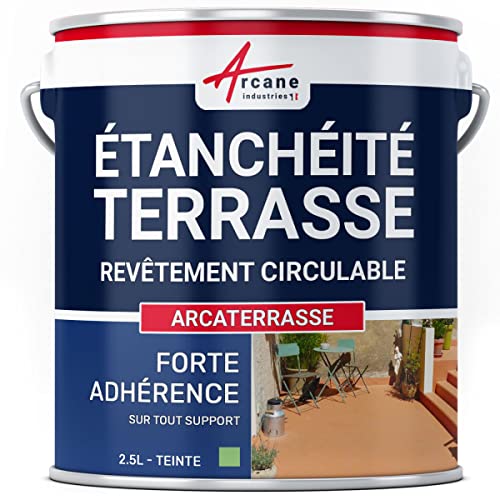 ARCANE INDUSTRIES Peinture résine d'étanchiété terrasse Exterieur - Peinture étanche circulable pour Sol extérieur : ARCATERRASSE - 2.5 L Vert Provence