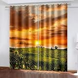 Wycian Tenda a mantovana da parete con mantovana, giallo, arancione, verde, confezione da 2 pezzi, motivo tramonto e orto, in poliestere, 96 x 138 cm (larghezza x altezza), per ogni pezzo