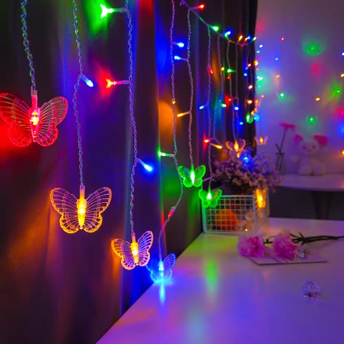 Butterfly Curtain Fairy Lights 19.7FT 120LED USB Plug in String Lights with Remote Timer 8 Modes Firefly Twinkle Waterproof Butterfly Lights for Bedroom Patio Party Wedding Dorm(Multicolor)