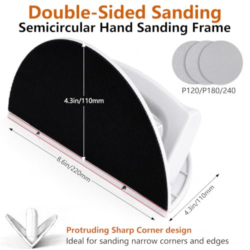 Image of Drywall Corner Sander, Semi-Circular Hook and Loop Backing Angle Sanding Tool with 12PCS 9 Inch Sanding Discs 120 180 240 Grit Round Sandpaper Assortment for Corners and Walls