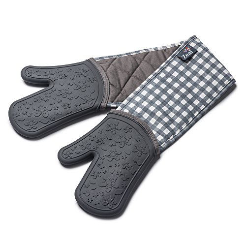 Image of Zeal Silicone Heavy Duty Double Oven Gloves Mitts, Dark Grey (94 cm Long) – Gingham