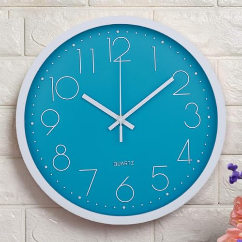 Image of Kuber Industries Wall Clock | Fancy Watch Wall Clocks | Office Wall Clock | Clock for Living Room | Clock for Bedroom | Clock for Hall | Machinery-Quartz | 12 Inch | 2019-Sky Blue