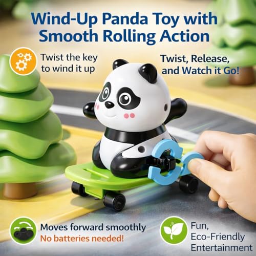 Image of Panda Wind Up Toy with Skateboard | Cute Wobbling Panda Toy | Roly Poly Toys for Babies | Infant Interactive & Educational Toys for Toddlers 1-3 Years | Home Decor & Gift (Skating Panda)