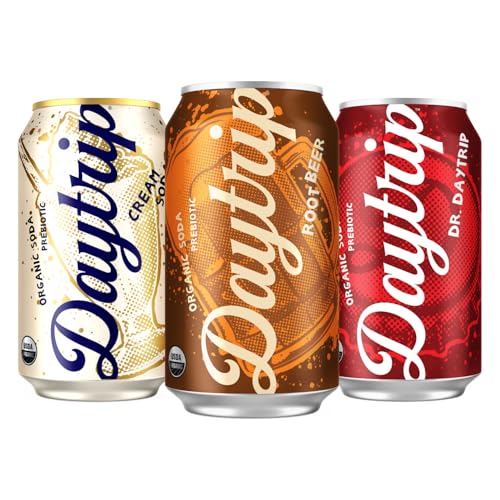 Daytrip Organic Sparkling Prebiotic Soda, Low Sugar Soda and Low Calorie Healthy Soda Alternative, Prebiotic Drink for Gut Health Drink and Digestion, Refreshing Functional Beverage with Plant-Based Fiber, 12-Pack - Grapefruit