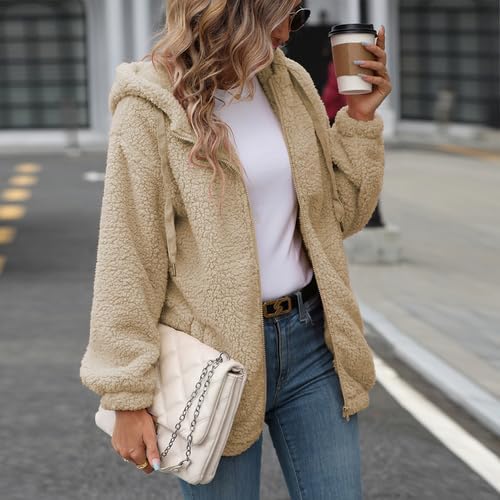 Womens Fleece Jacket Fall Winter Full Zip Sherpa Coat with Hood S-5XL - Image 3