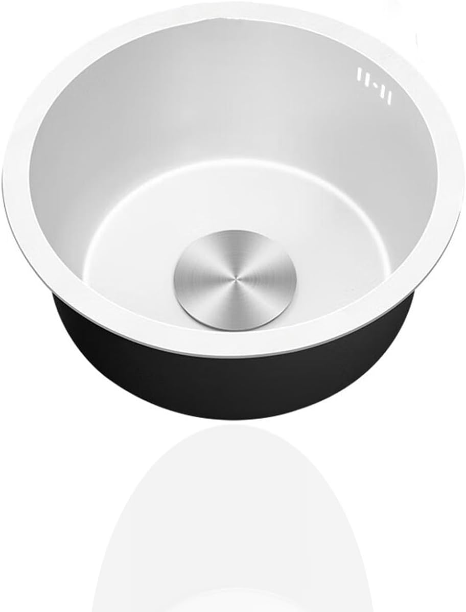 Round White Kitchen Sink 1 Basin Stainless Steel Laundry Sink Compact Top/Undermount Installation Blanco 32cm Ideal for Small Spaces Durable and Stylish Sink