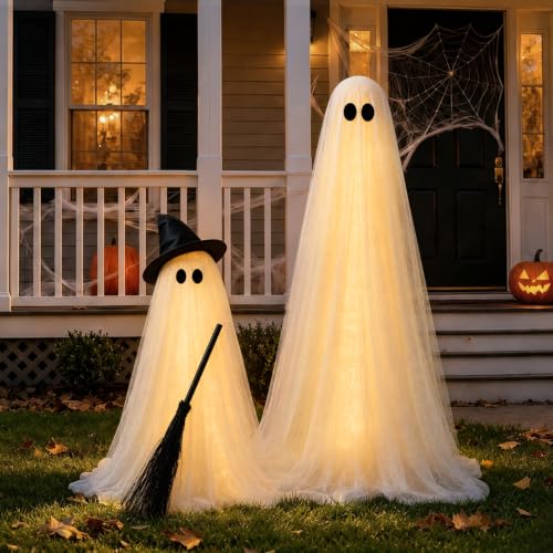 Halloween Decorations Outdoor, 2 Packs Light-Up Spooky Ghost Witch Broom - image 6