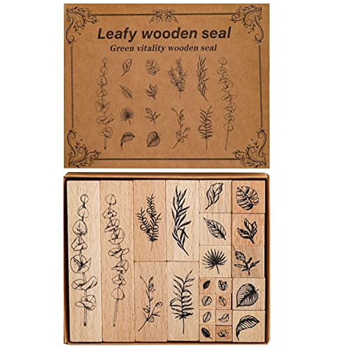 22 Pcs Plant Wooden Rubber Stamp Set for DIY Craft Projects